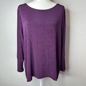 Chicos Travelers Womens Purple Slinky Knit Long Bell Sleeve Shirt Sz 16/18P